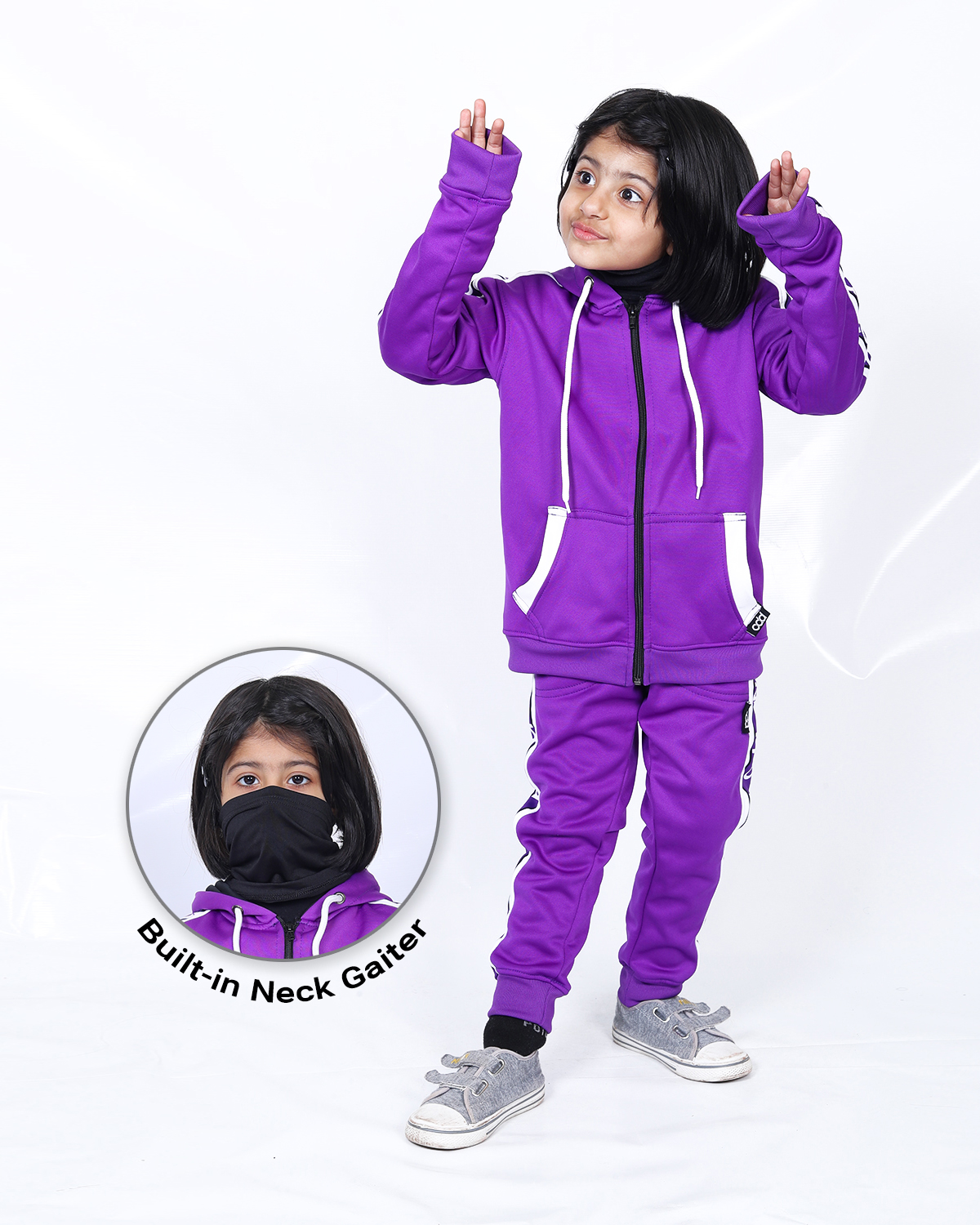 Buy Online Premium Quality Hoodie Set with Neck Gaiter for Kids - Purple  Color